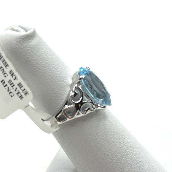Sky Blue Topaz size 6 Marquise Sterling Silver Solitaire Ring - Picture 2 of 10
